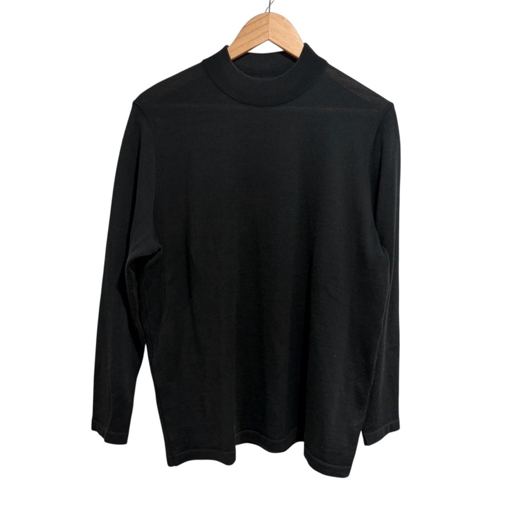 Lucia Long Sleeve Wool Blend Classic Black Mock Neck Knit Sweater